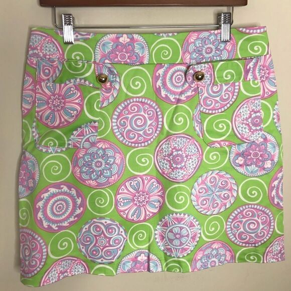 Melly M Sz 6 pink green printed mini skirt preppy - Picture 2 of 5